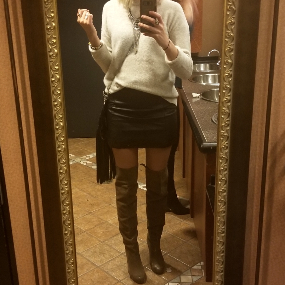 Black faux leather mini skirt